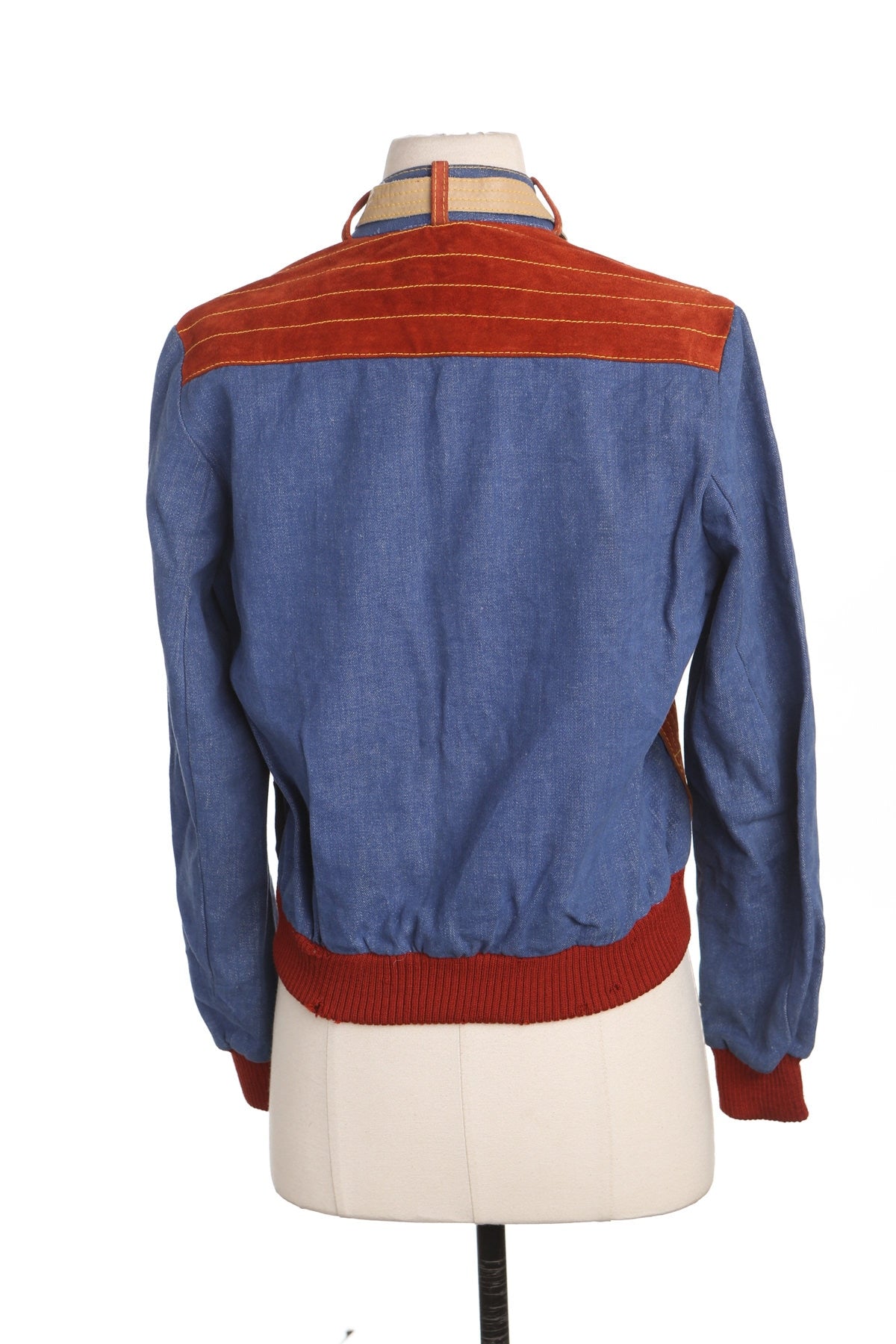 70's Men Blue Denim Bomber Jacket by Dr. Denim and Mr. Hide - Made in Uruguay