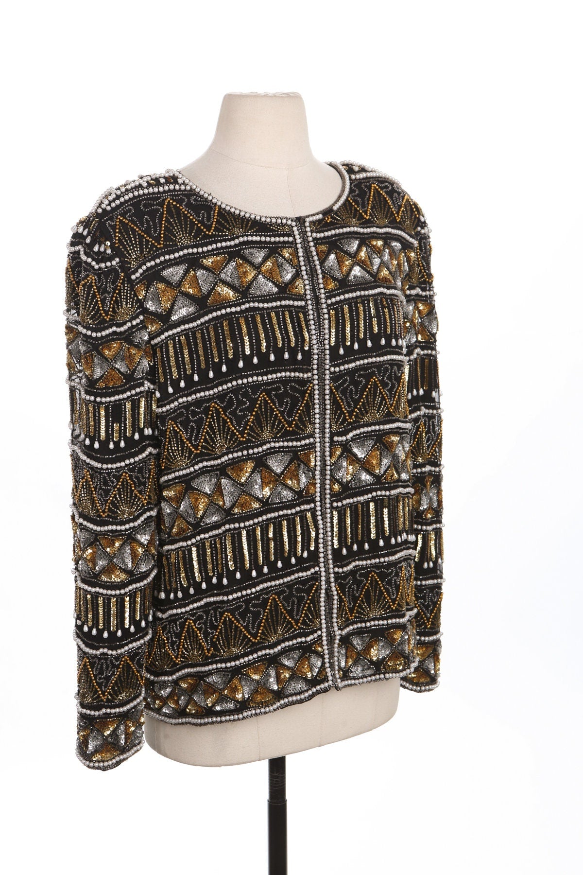 Women Black Jacket with Silver and Golden Sequin Details by Laurence Kazar