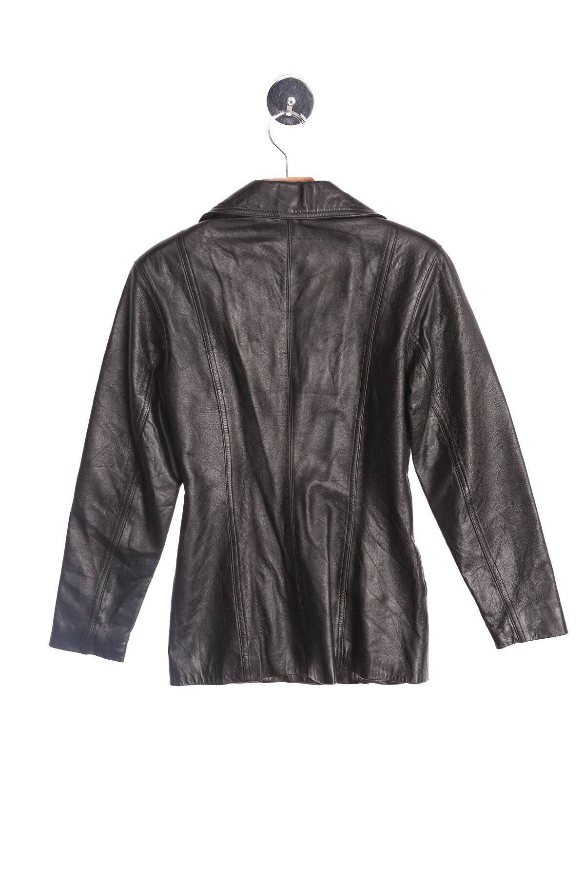Women Black Leather Coat by Michael Lawrence - Era 90's - Y2K