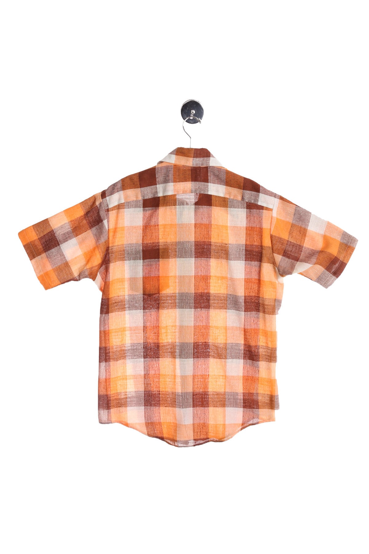70's Men Brown Plaid Button Short Sleeve Shirt