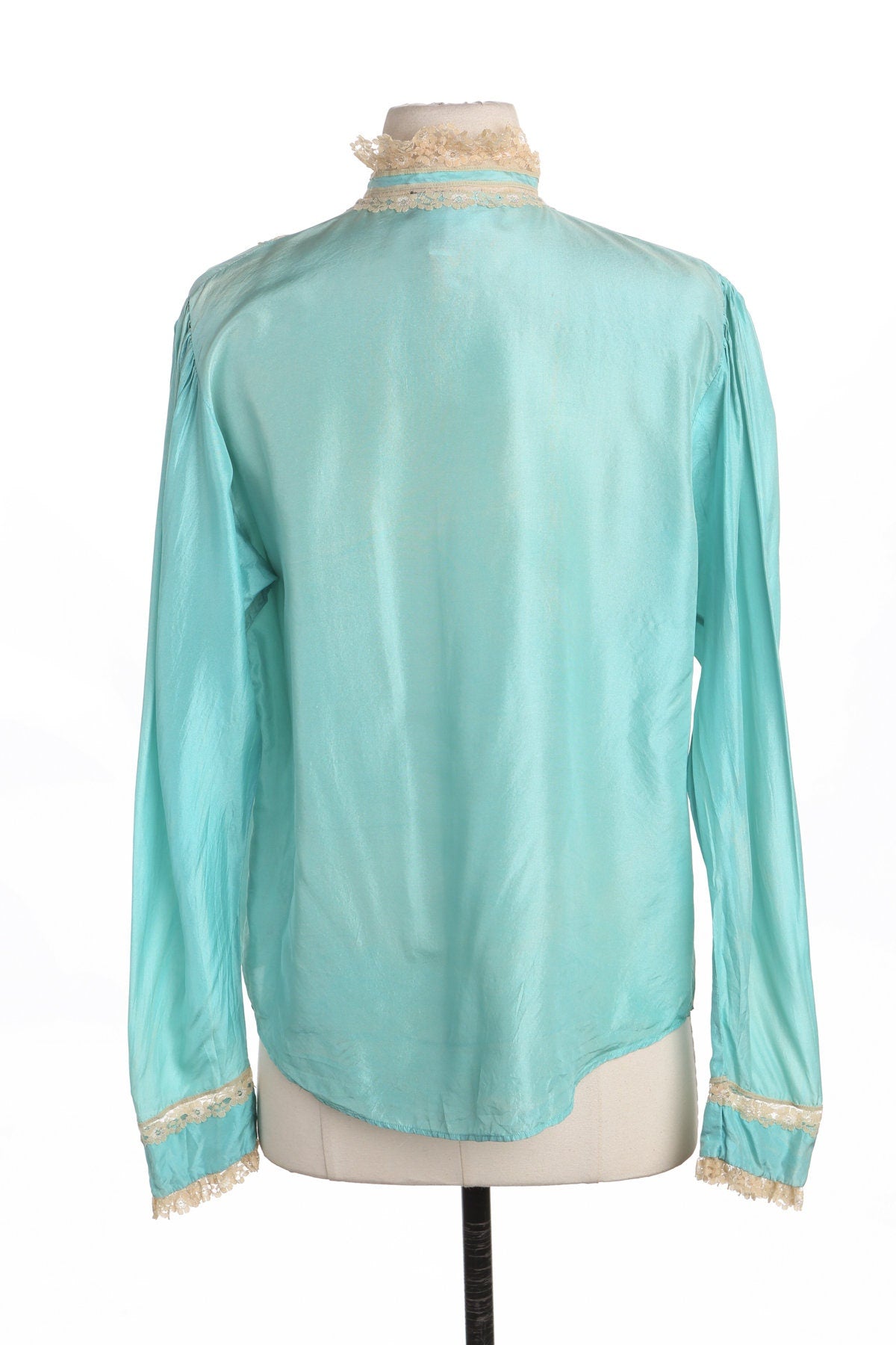 Women Blue Ruffled Silk Blouse