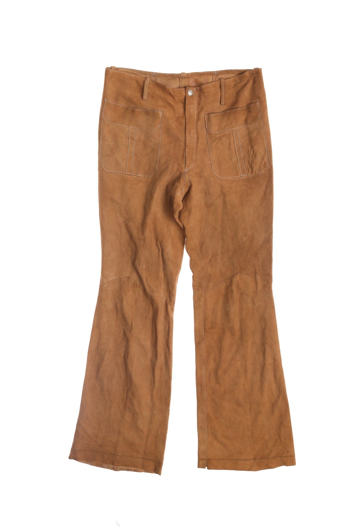 Vintage Men Leather Bell Bottom Pants