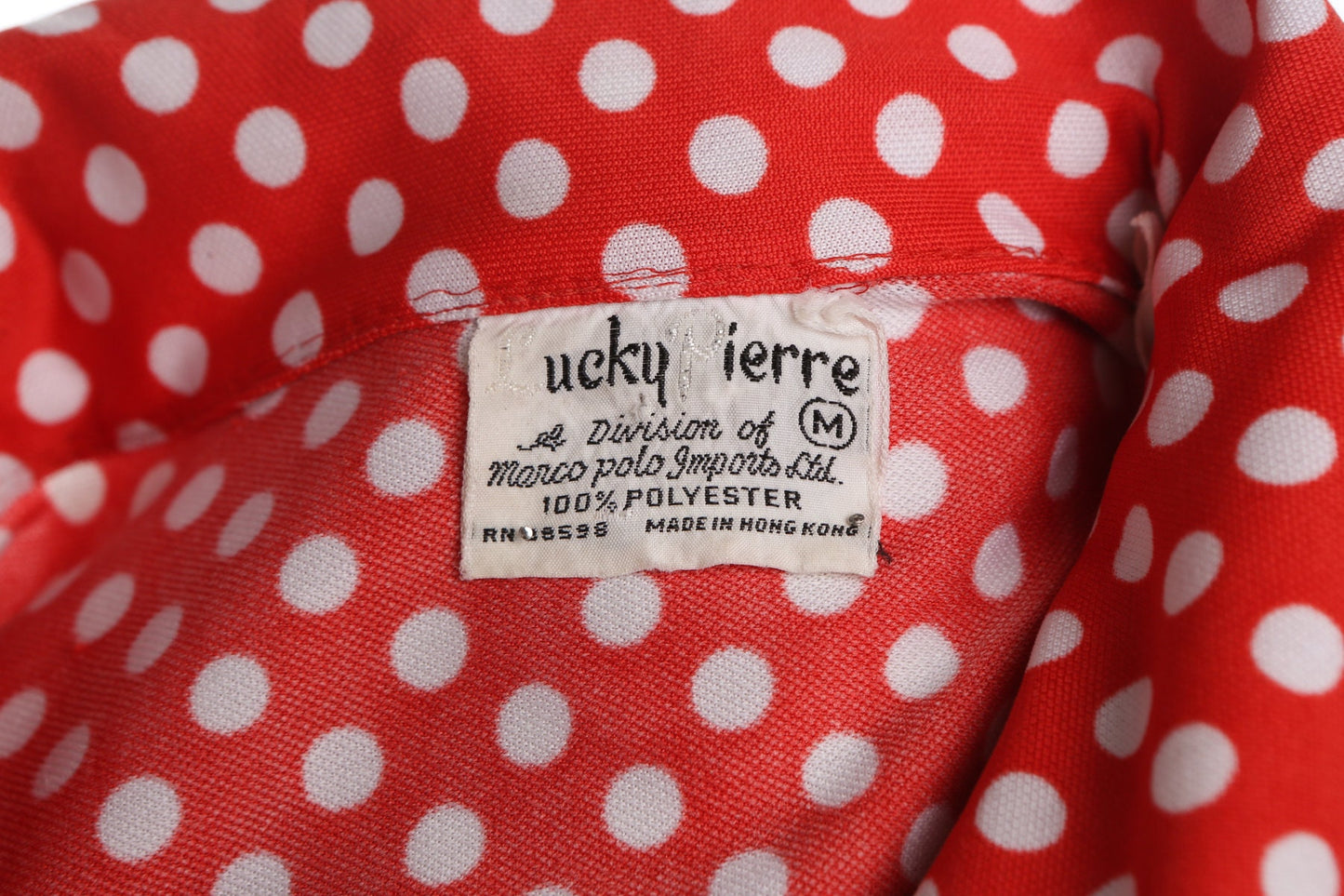 70's White Polka Dot Red Poly Top