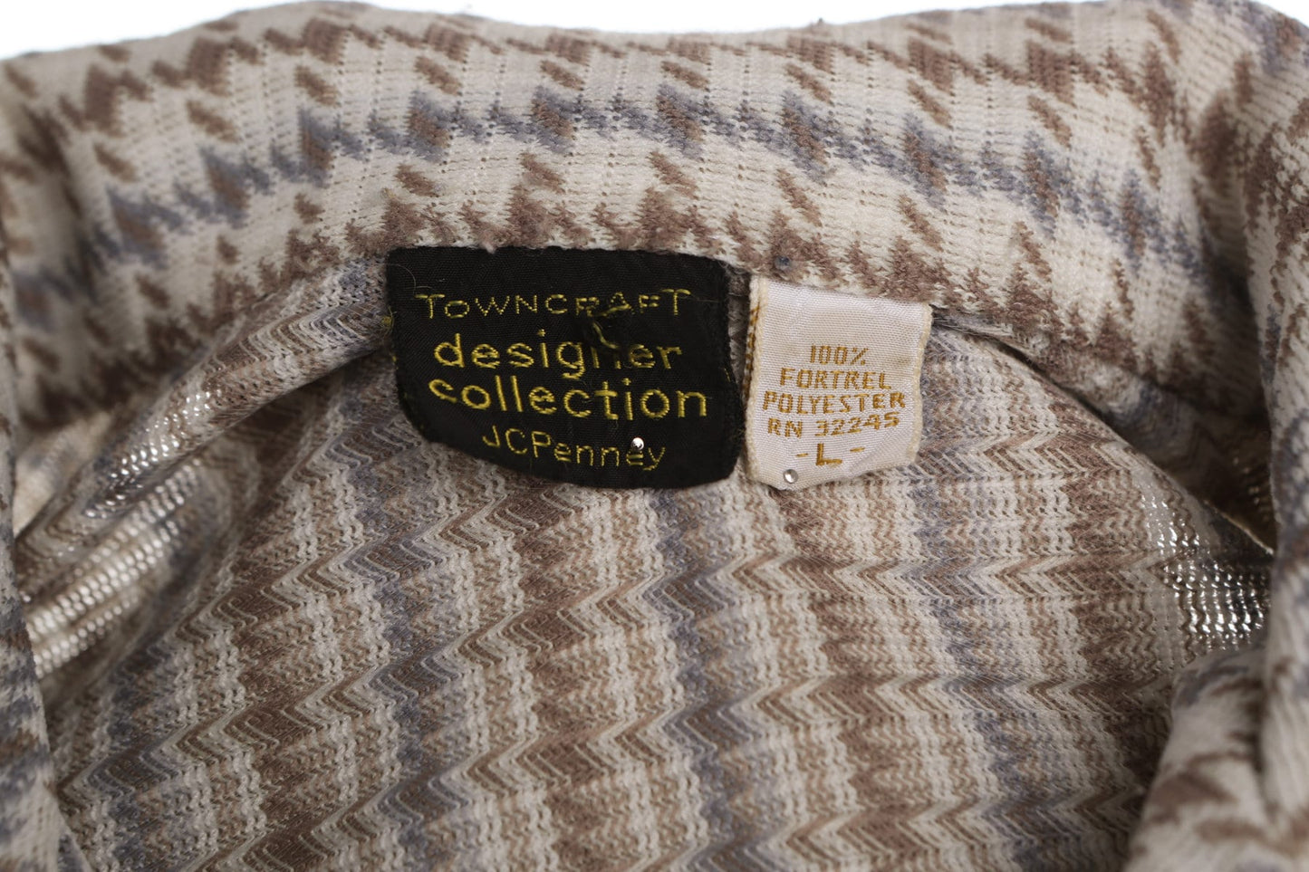 70's Men Plaid Brown Poly Shirt