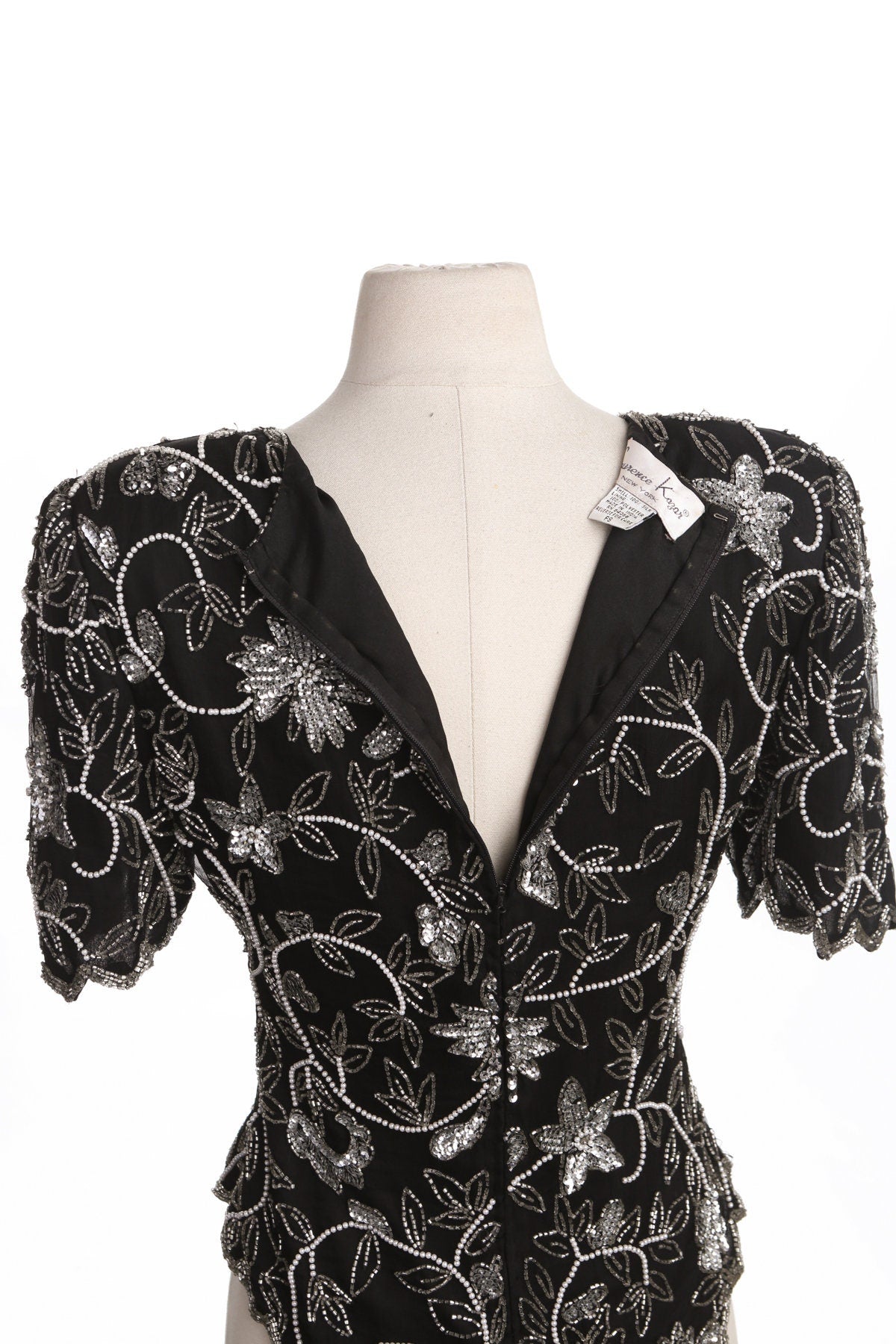 Women Black Top with Silver Sequin Details - Era 80's - 90's