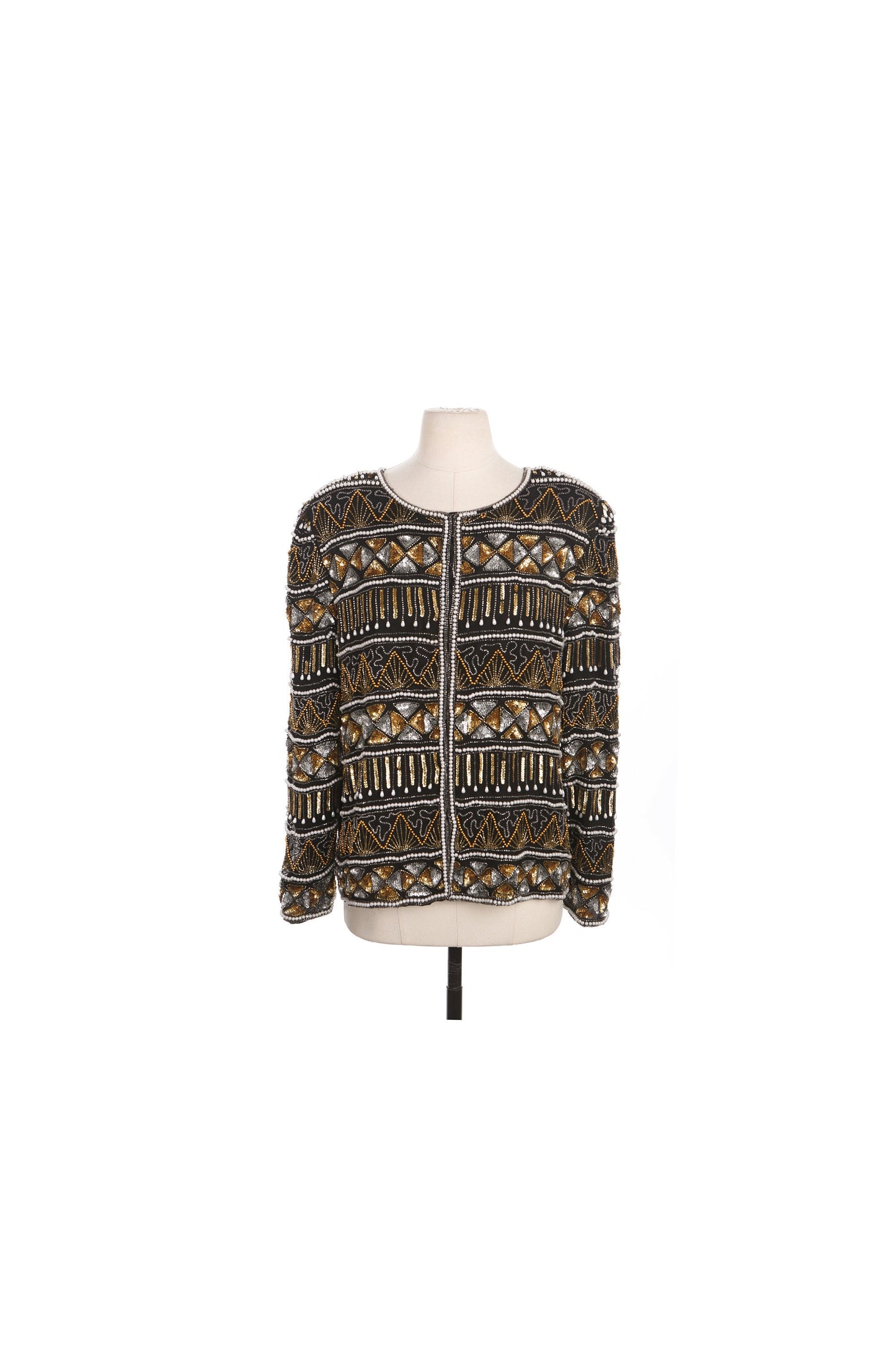Women Black Jacket with Silver and Golden Sequin Details by Laurence Kazar