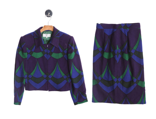 Y2K Women Purple Two Piece Geometric Print Suit