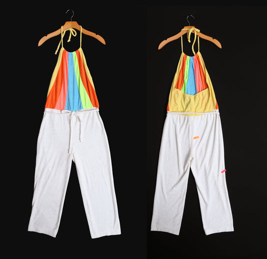 Women Terrycloth White Halter Jumpsuit