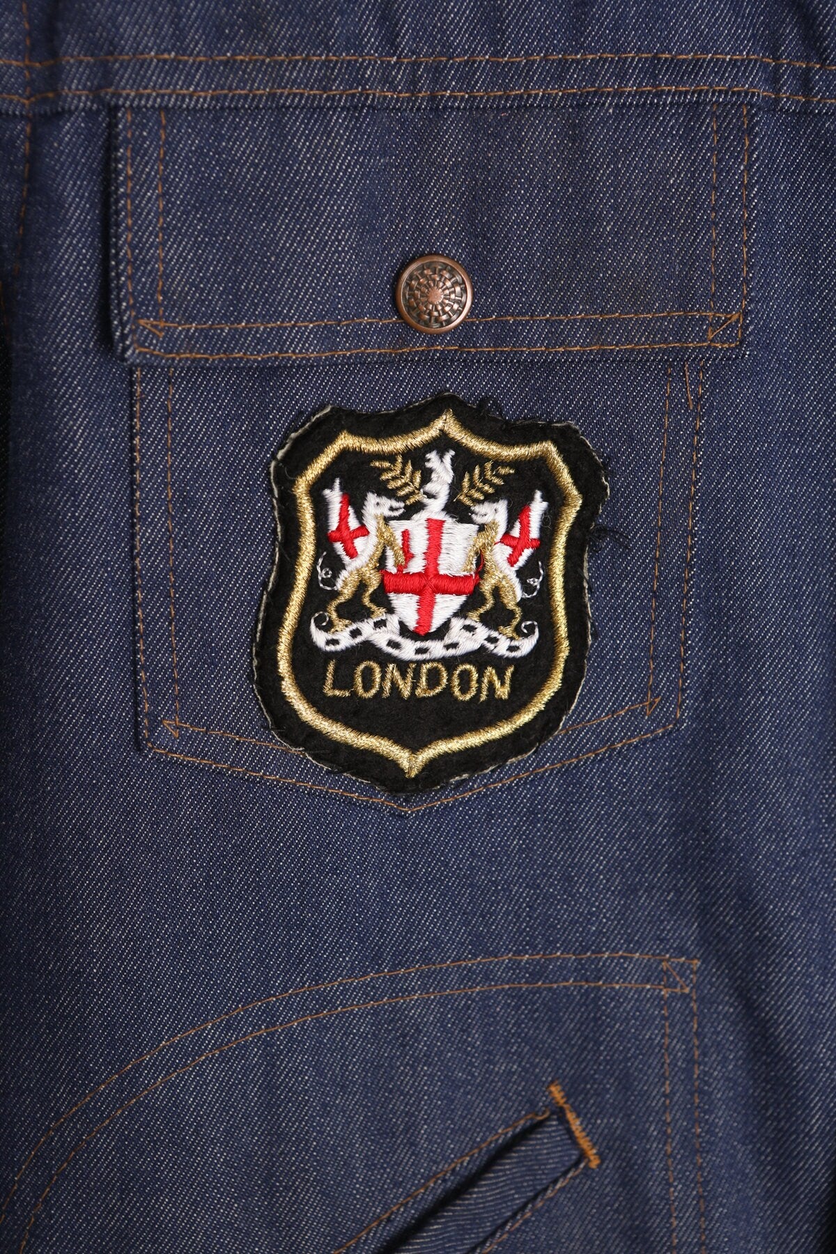 70's Men Denim Jacket with Olympic Ski Patches and Back Apollo Nasa Patch