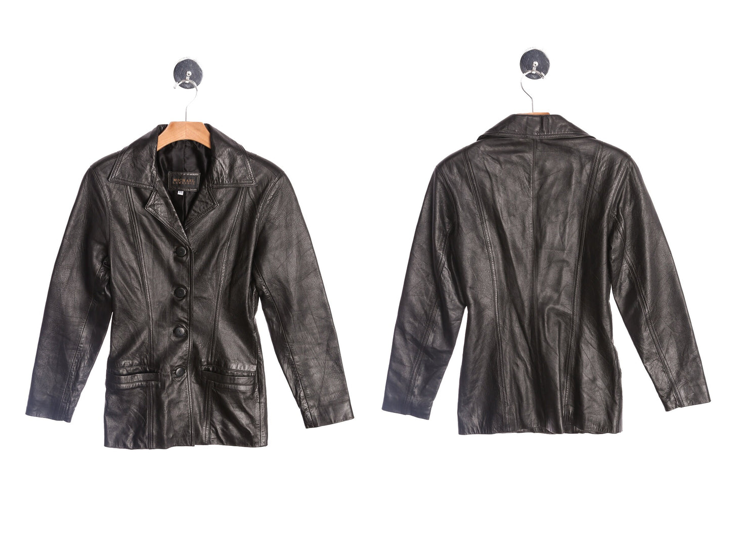 Women Black Leather Coat by Michael Lawrence - Era 90's - Y2K