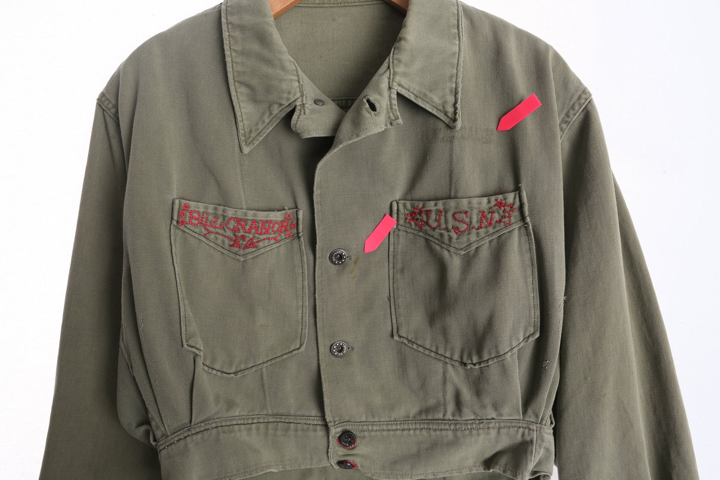 Vintage Men Green Military Jacket - High Waist - Era 1940s - 1950s