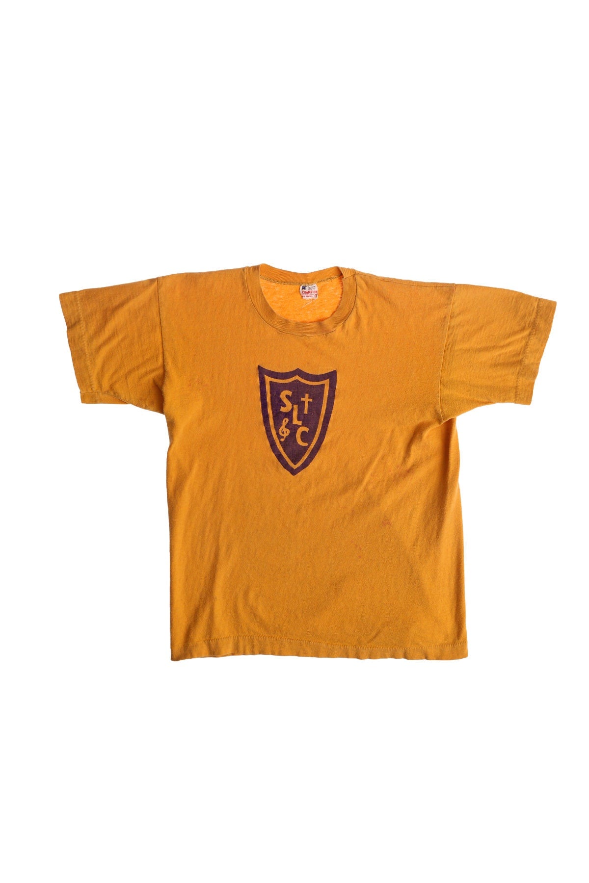 Vintage Yellow Champion T-shirt with Saint Laurent Church Print - Era 1940's - 1950's