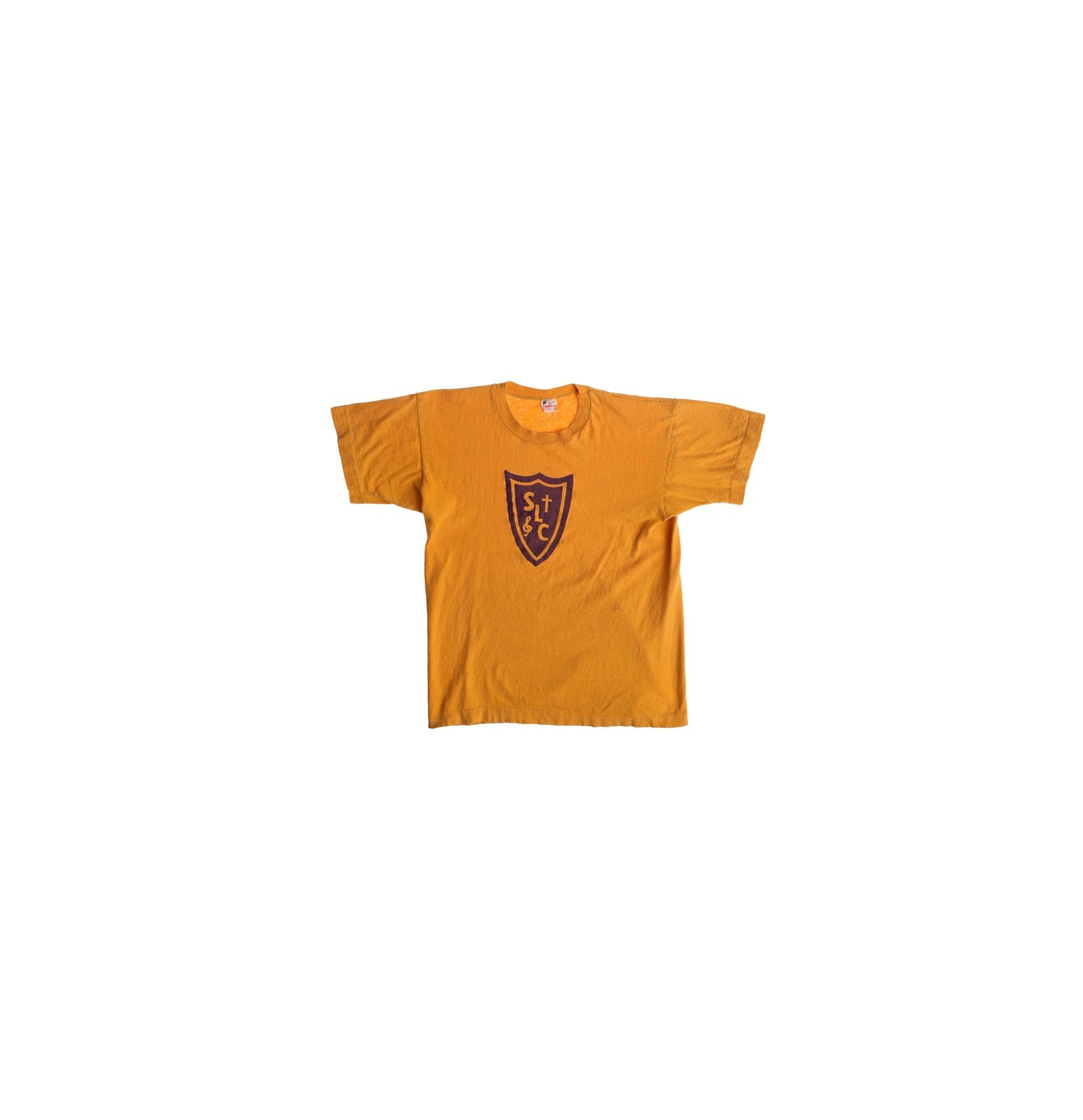 Vintage Yellow Champion T-shirt with Saint Laurent Church Print - Era 1940's - 1950's
