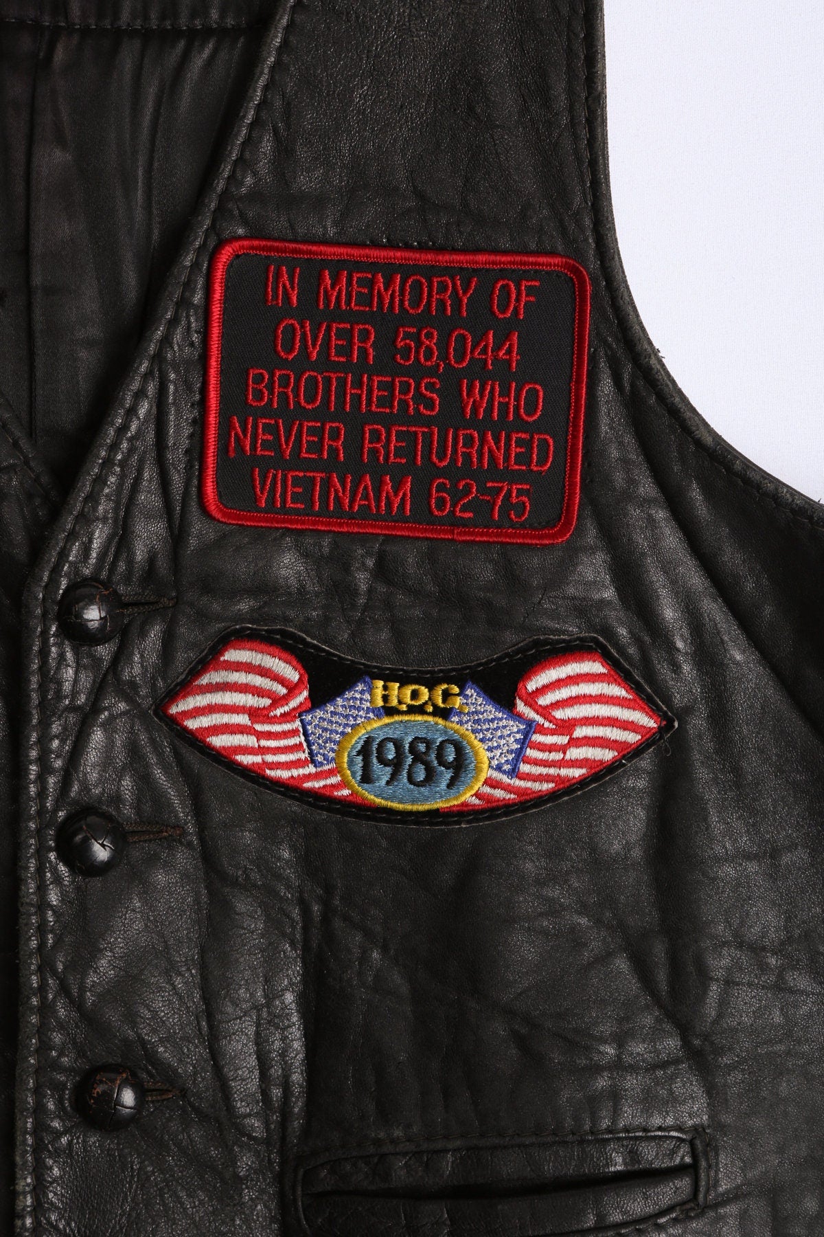 Vintage Biker Leather Vest with Motorcycle Patches - Era 70s - 80s