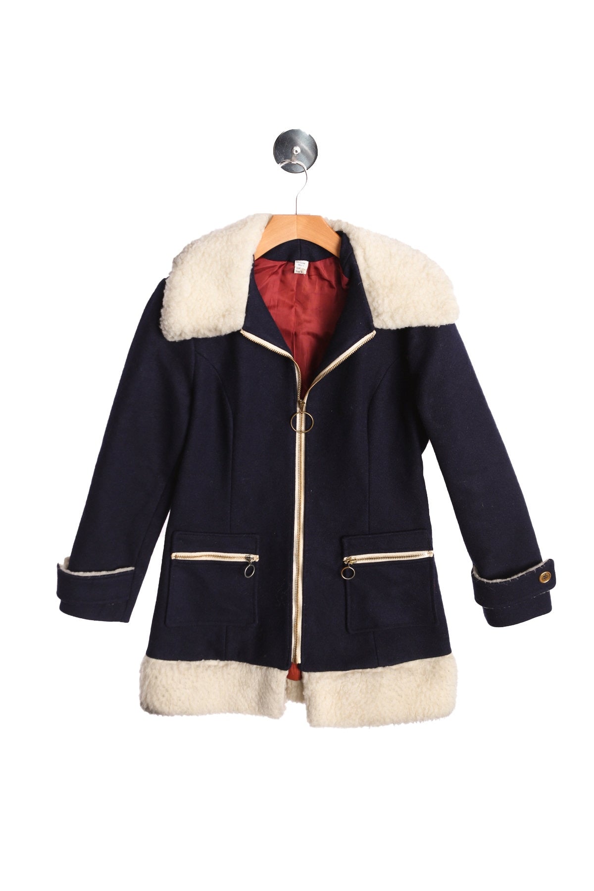 Women Blue White Shaer Collar Winter Coat