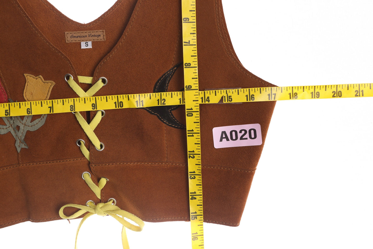 Women Tan Suede Top with Patch Details and String Front Closure
