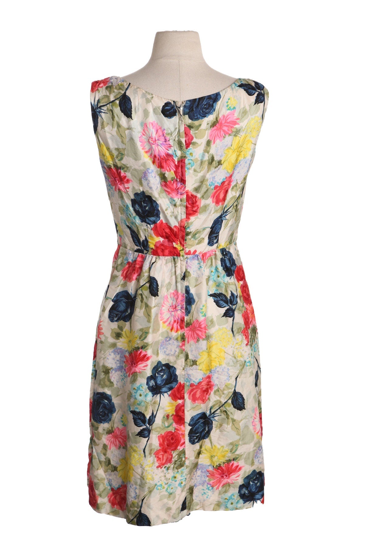 Vintage Women White Floral Print Casual Dress - Era 50s - 60s