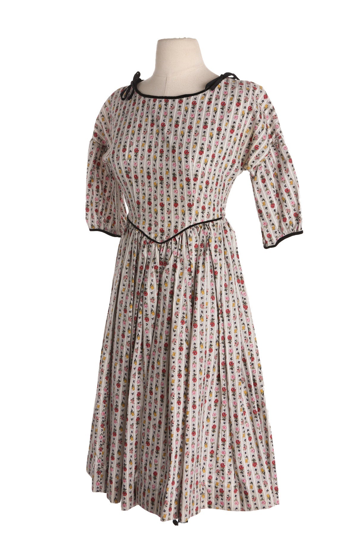 Women White Floral Print Summer Dress - Era 50s - 60s