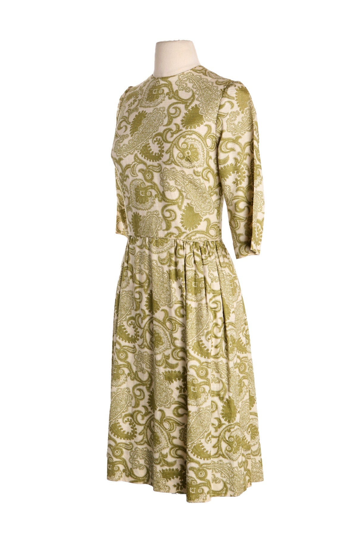 Women 50s White Paisley Casual Dress