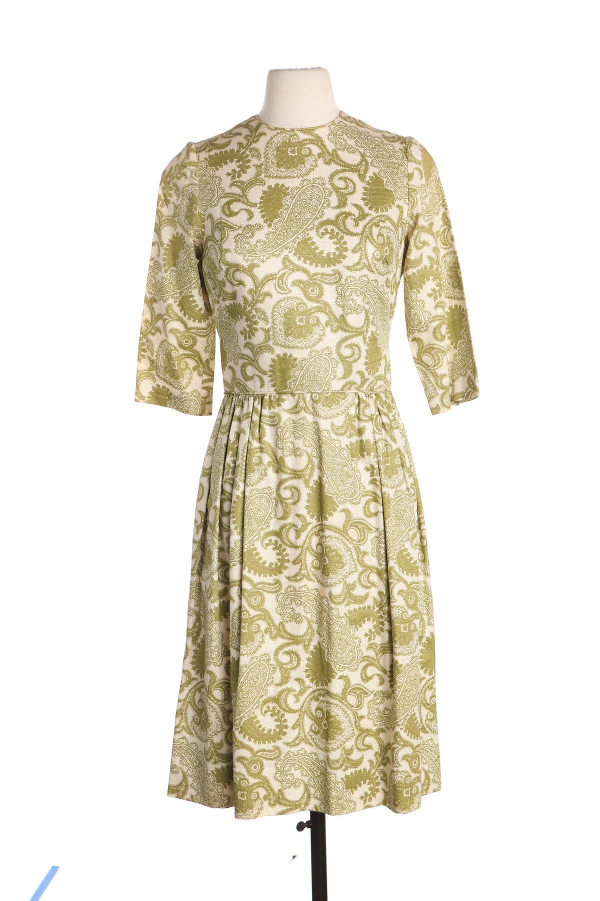 Women 50s White Paisley Casual Dress