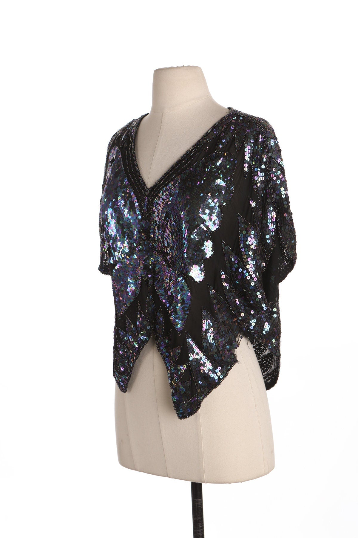 Women Black Sequin Top with Butterfly Design
