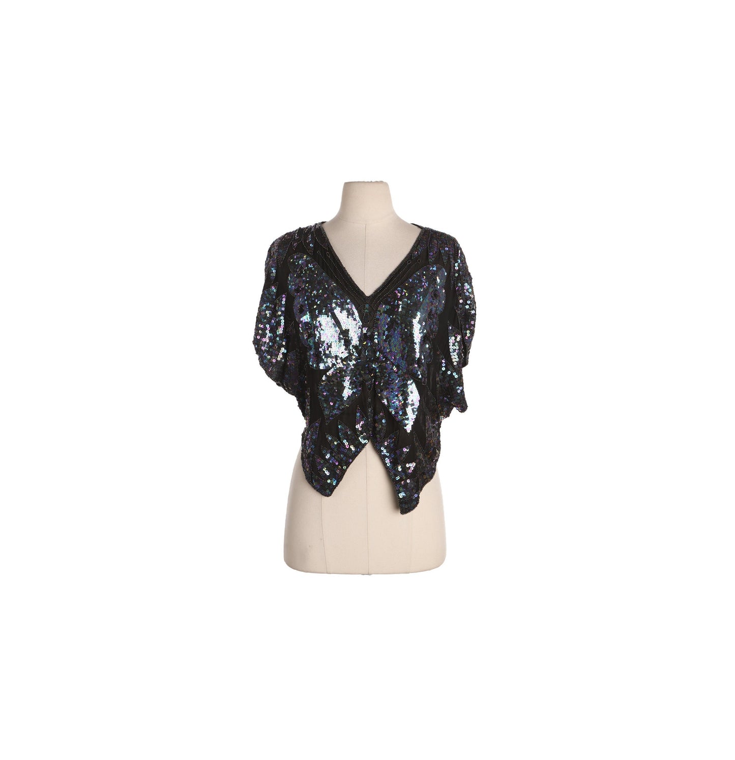 Women Black Sequin Top with Butterfly Design