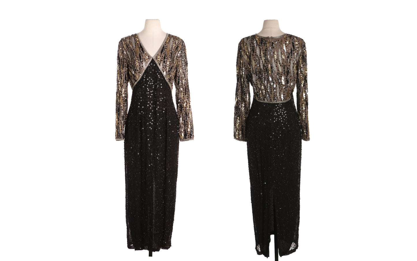 Women Black Long Sequin Party Dress - Era 80s - 90s - Niteline by Della Roufogali