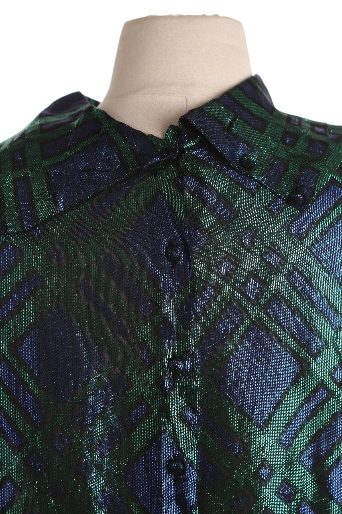 80s Women Green Metallic Casual Top by Lloyd Williams