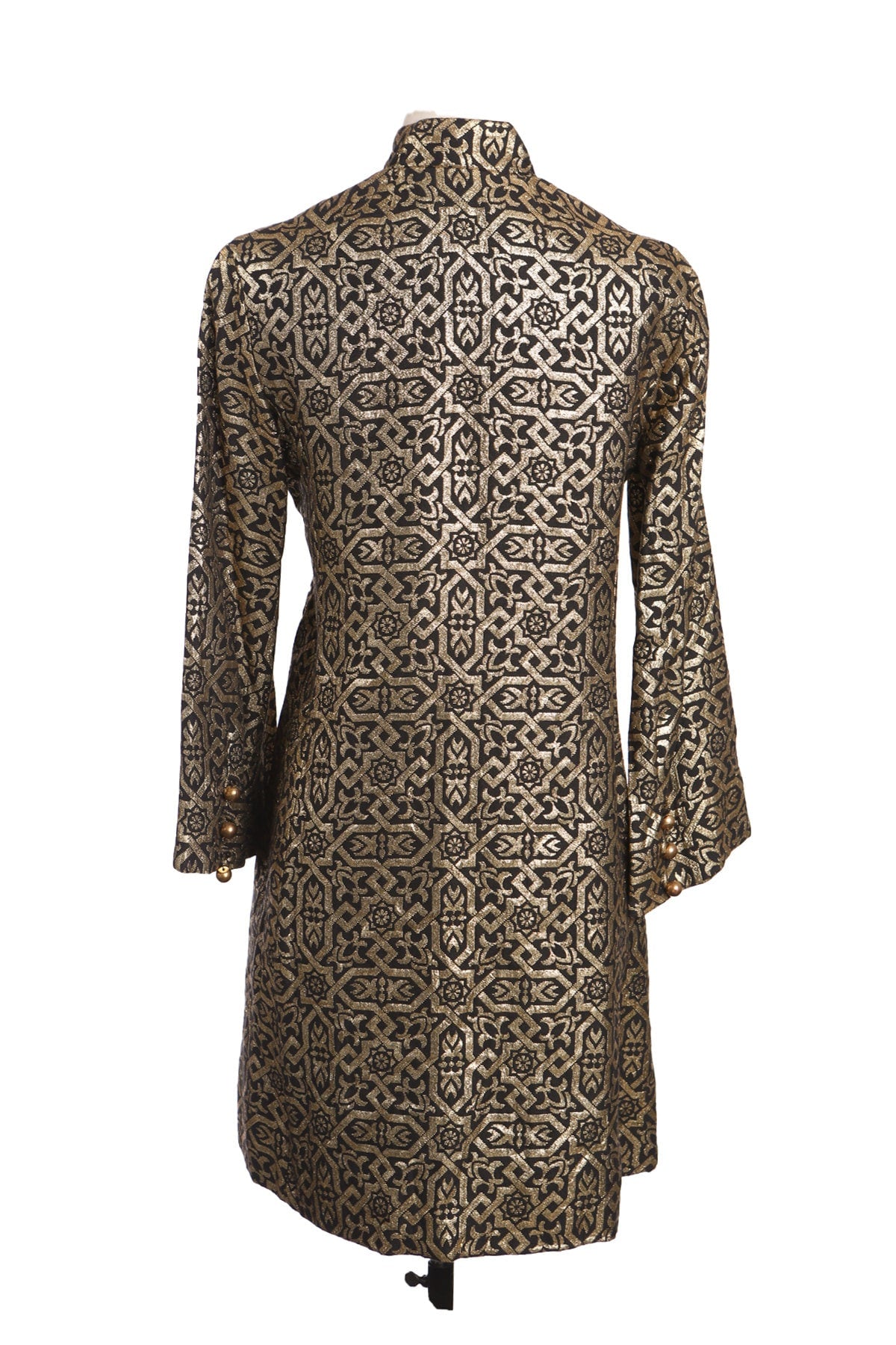 Women Black Dress with Golden Fabric Geometrical Print - Mr. Mort by Stan Herman - Era 70s - 80s