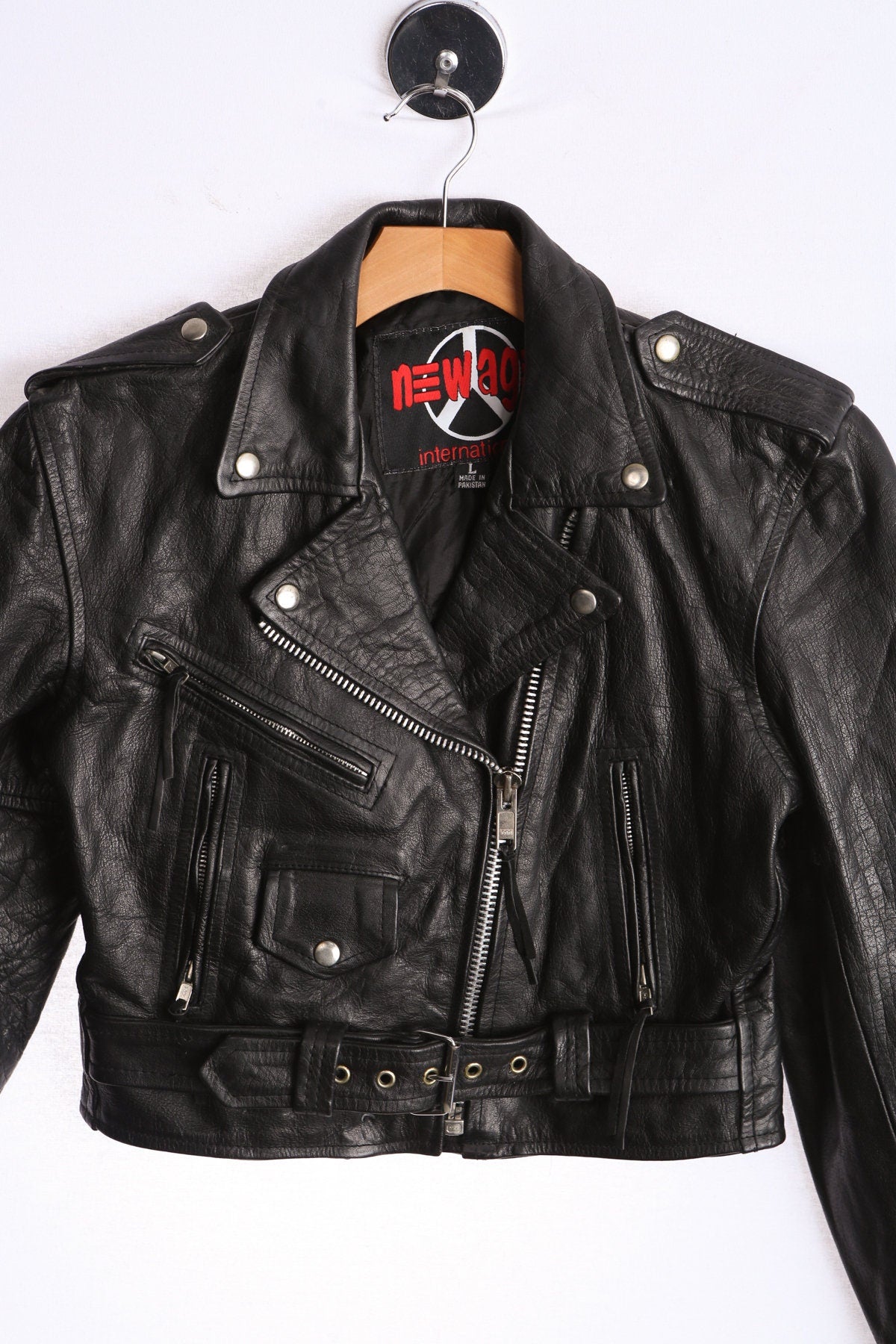 Woman's Black Leather Biker Jacket by New Age International