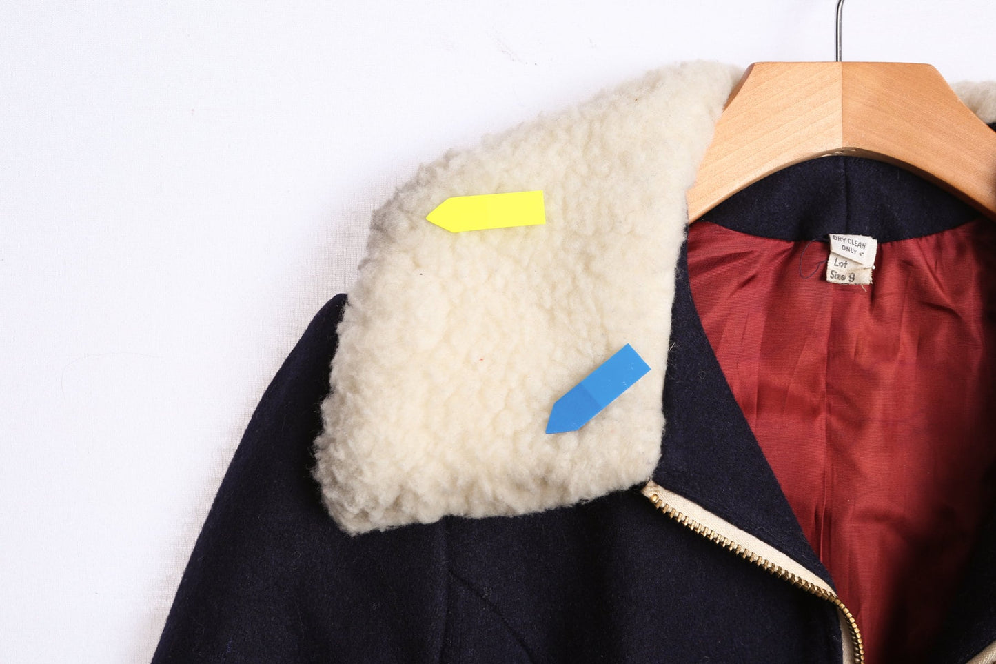 Women Blue White Shaer Collar Winter Coat