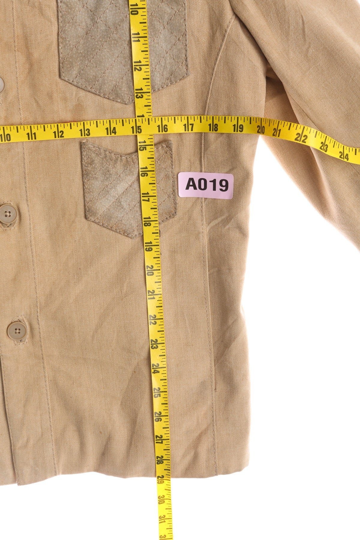 1970's Men Beige Long Sleeve Button up Shirt with Suede Shoulder Patches