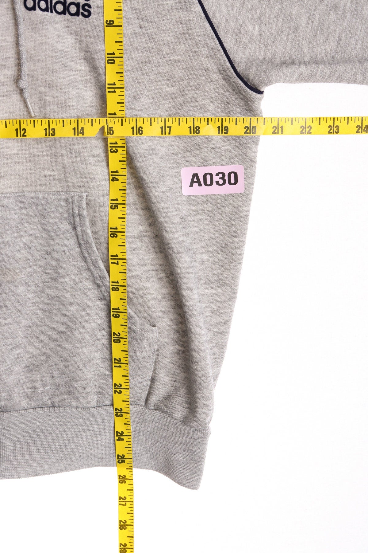 Vintage Adidas Gray Zipper Hoodie with Blue Striped Sleeves