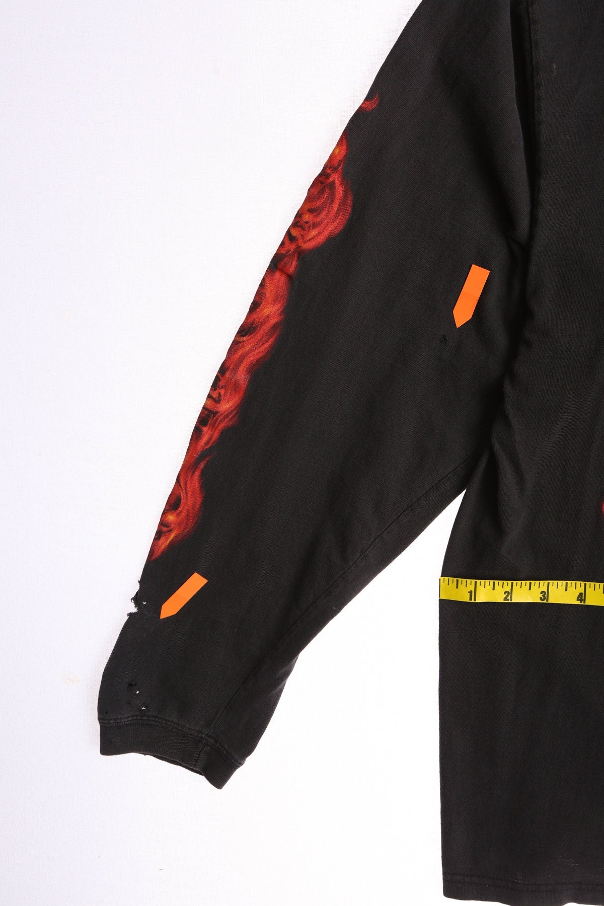 Silver Skull in Flames Long Sleeve Black Graphic Shirt