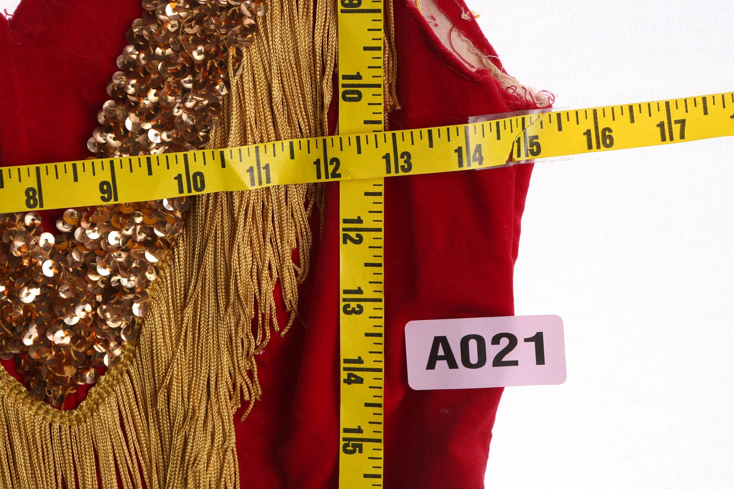 Women Red Velvet Leotard with Golden Fringe Details - Era 50s - 60s