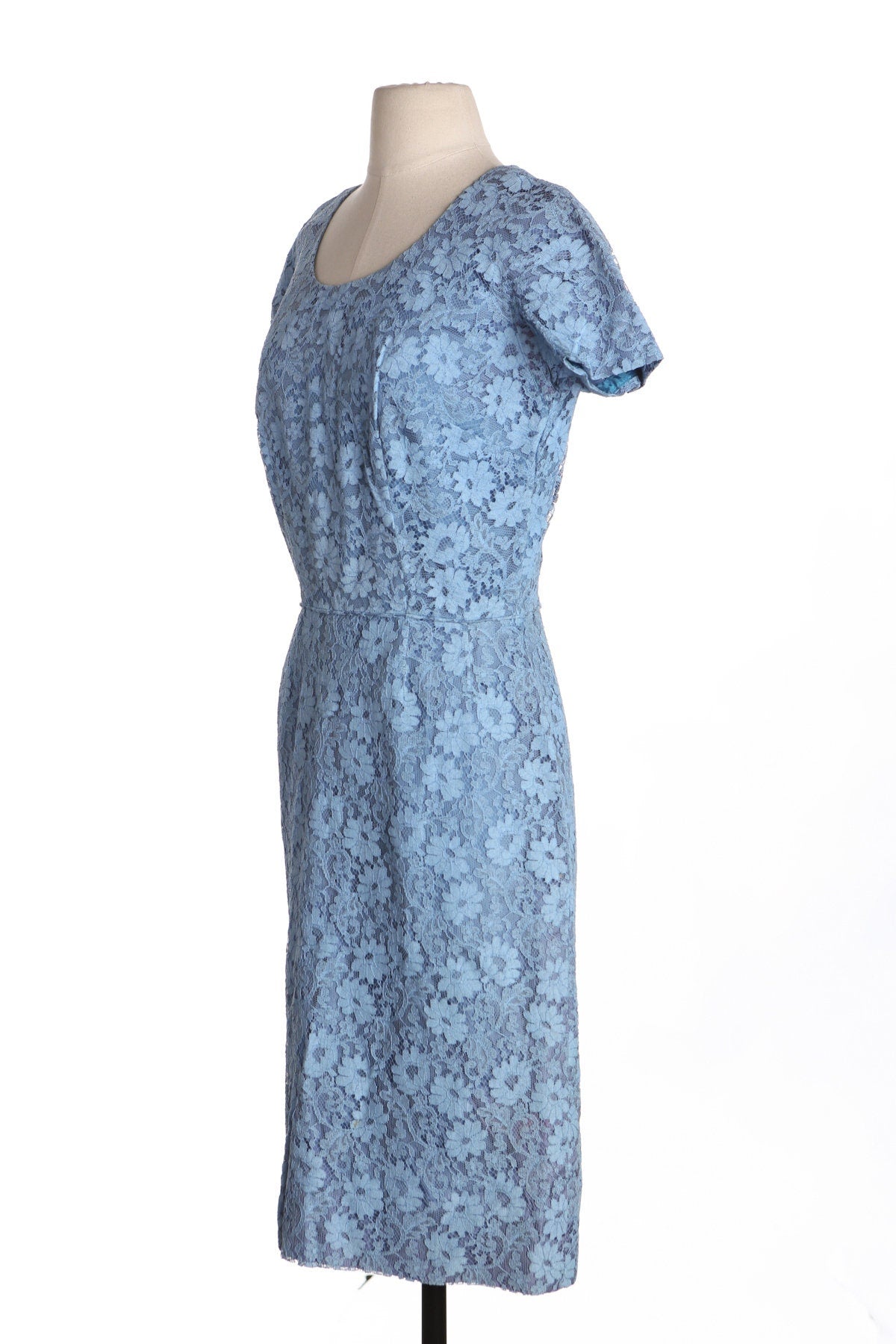 Women 50s Blue Lace Casual Dress