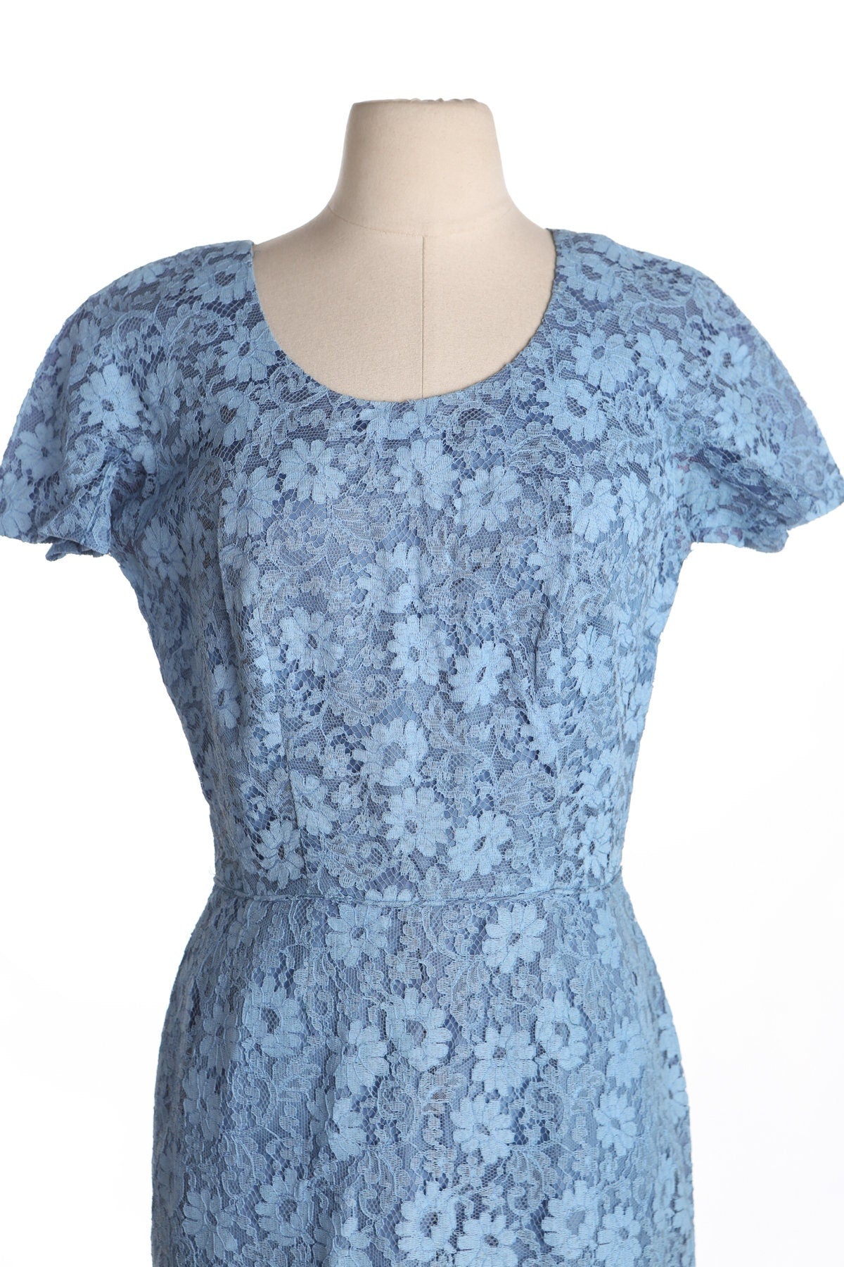 Women 50s Blue Lace Casual Dress