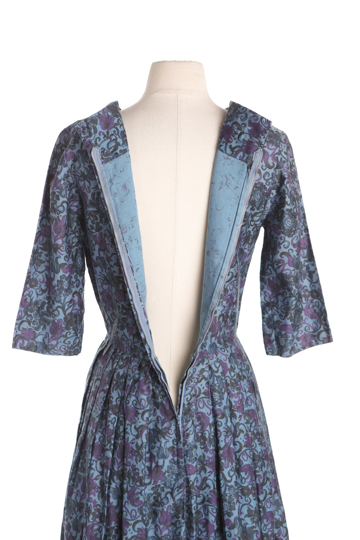 Women 1950s Blue Floral Print Casual Dress