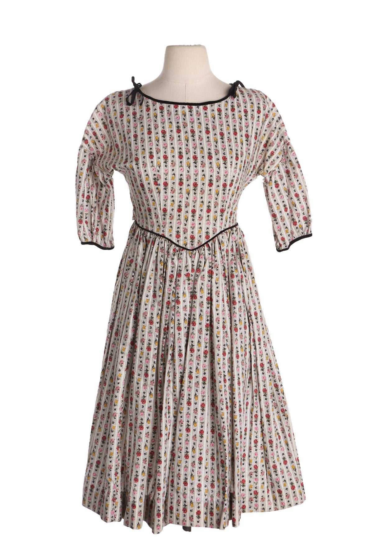 Women White Floral Print Summer Dress - Era 50s - 60s