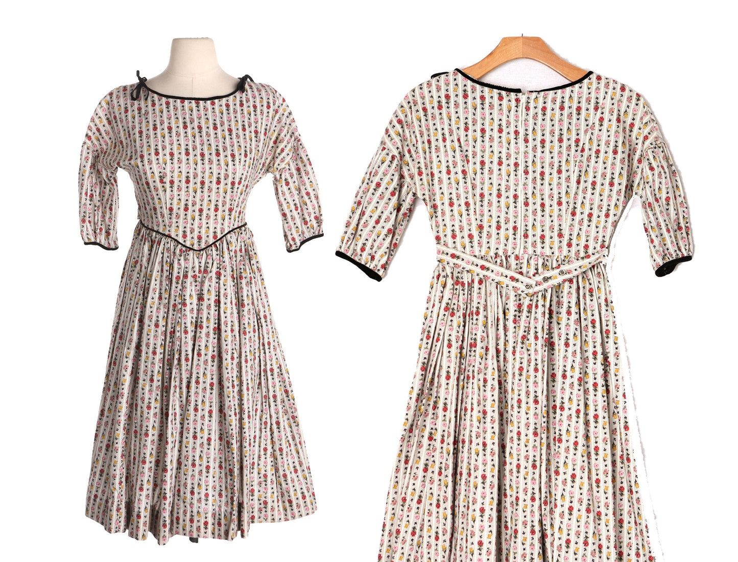 Women White Floral Print Summer Dress - Era 50s - 60s