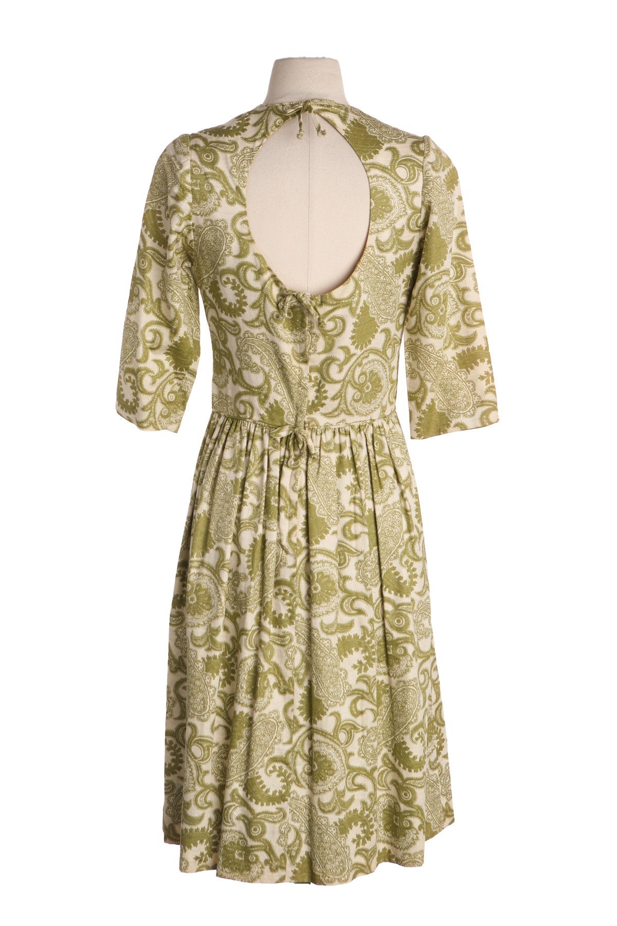 Women 50s White Paisley Casual Dress