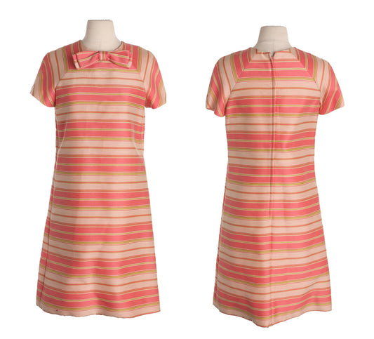 1960s Women Pink Striped Mod Casual Dress by Morton Myles for Jeunesse - New York