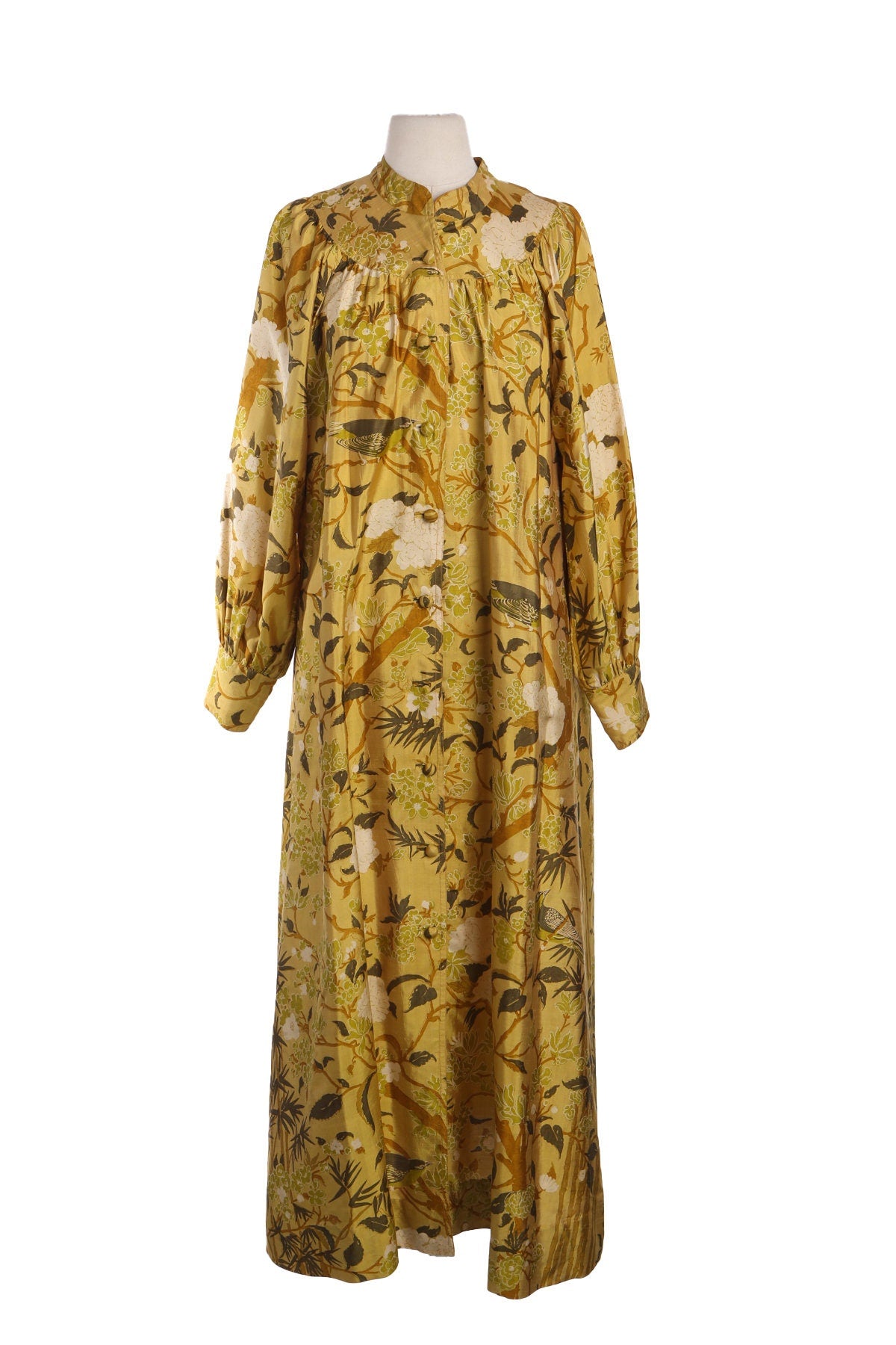 Vintage Yellow Floral Print Silk Dress - Era 70s - 80s / Made in Thailand