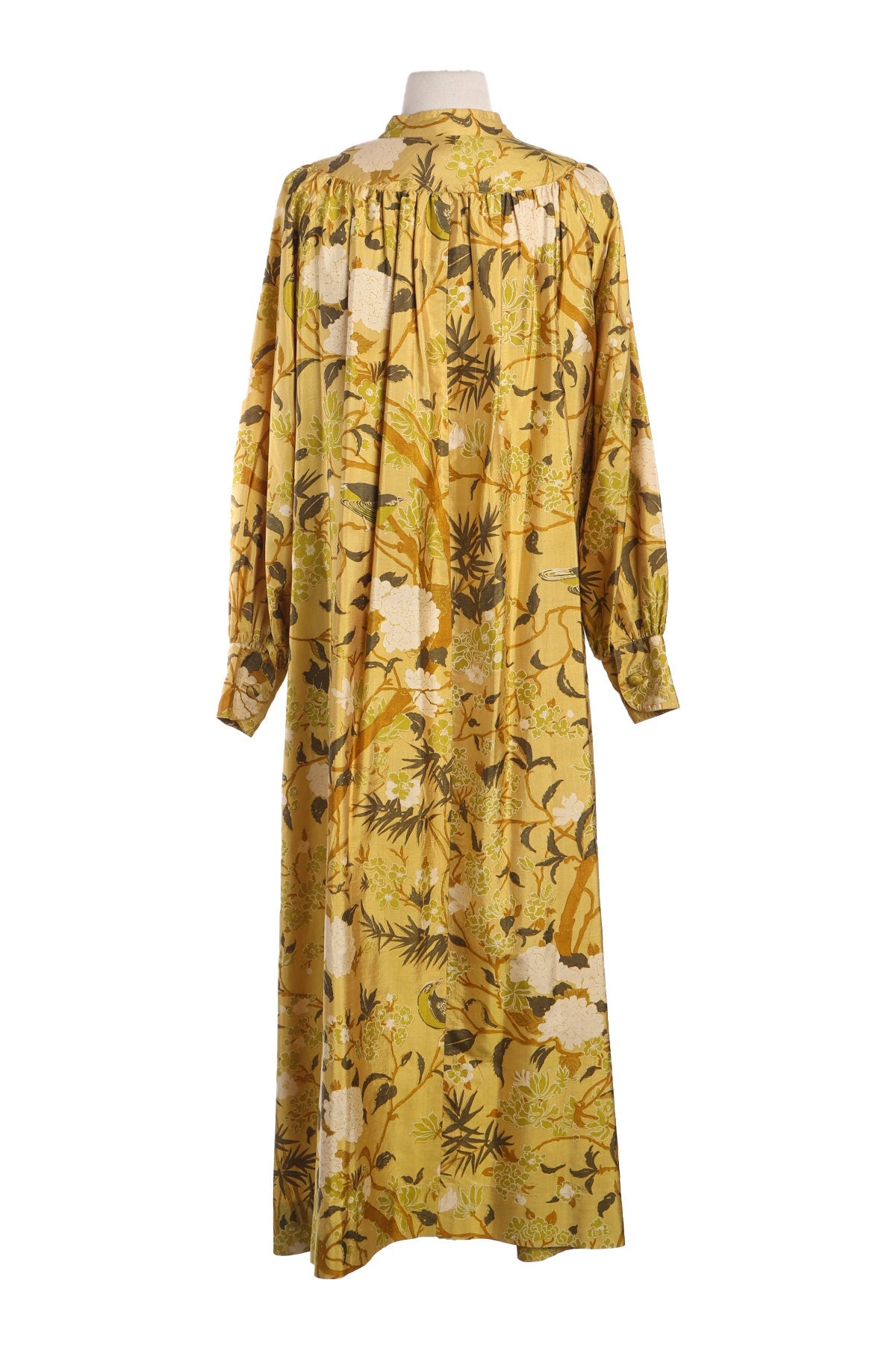 Vintage Yellow Floral Print Silk Dress - Era 70s - 80s / Made in Thailand