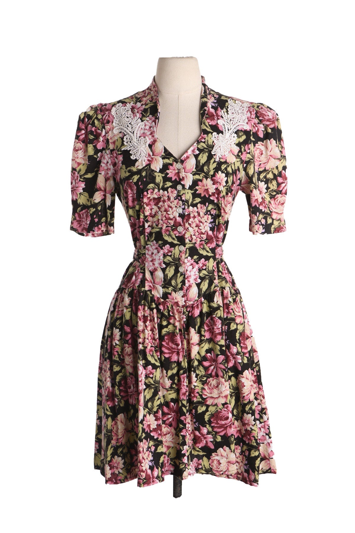 Women Floral Print 80s Summer Dress