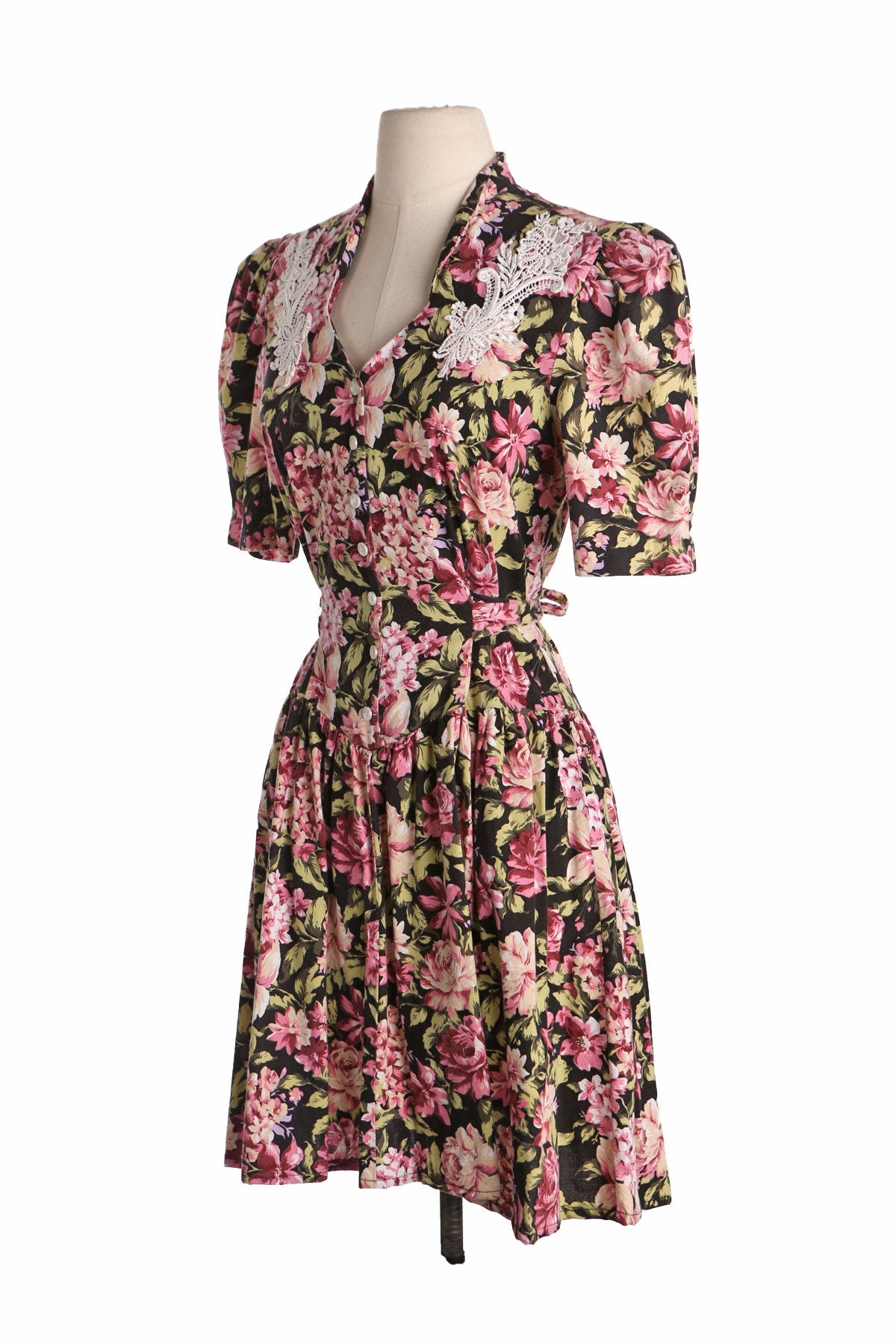 Women Floral Print 80s Summer Dress