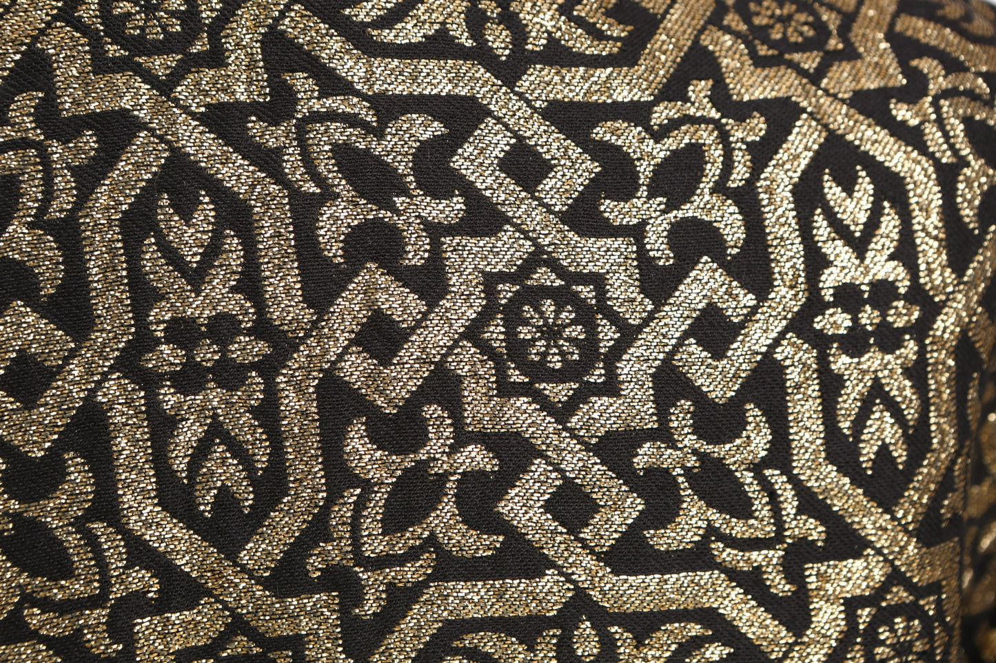 Women Black Dress with Golden Fabric Geometrical Print - Mr. Mort by Stan Herman - Era 70s - 80s