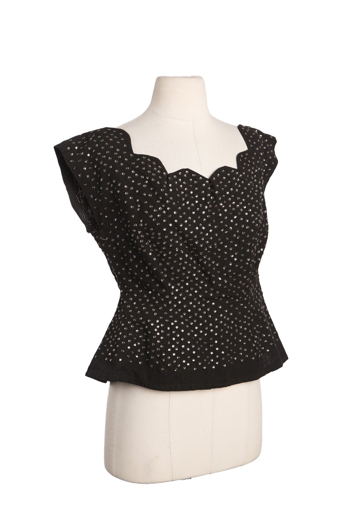 Women Black Sleeveless Casual Top with Sequin Detail - Er a 40 s - 50s