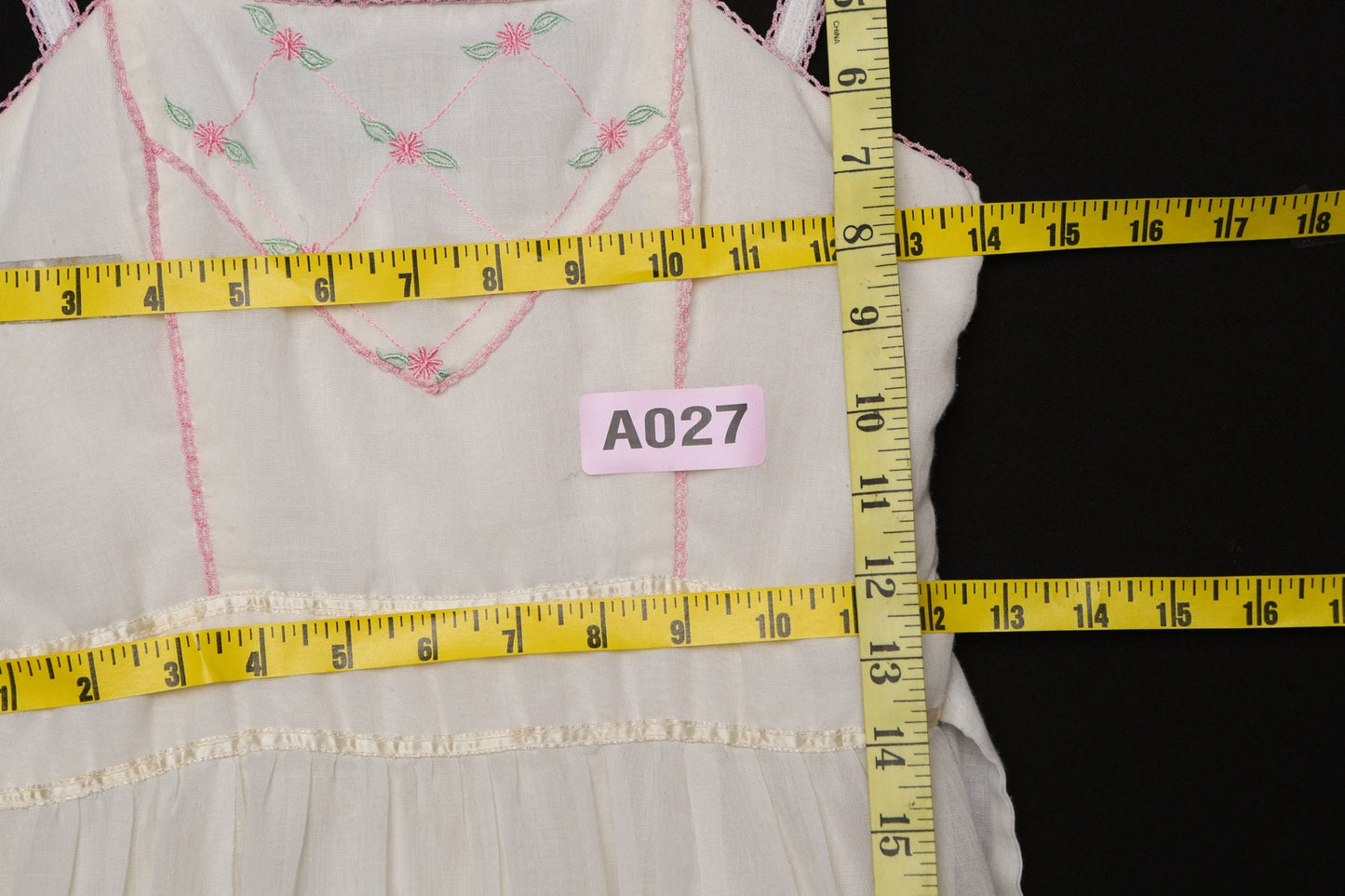 Vintage White 70s Strap Summer Dress with Small Embroidered Flower Details