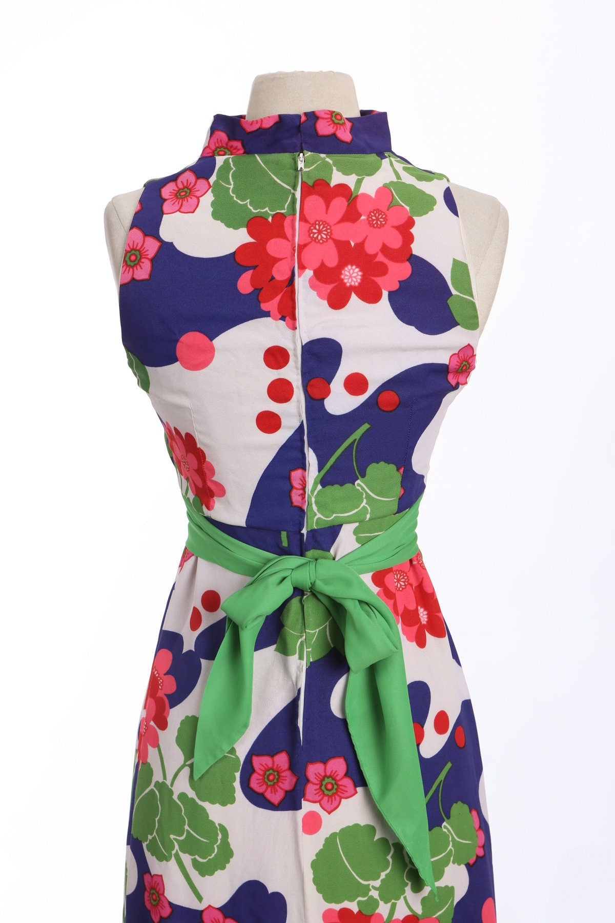 70's Long Floral Print Poly Summer Dress by Jezabelle Creations